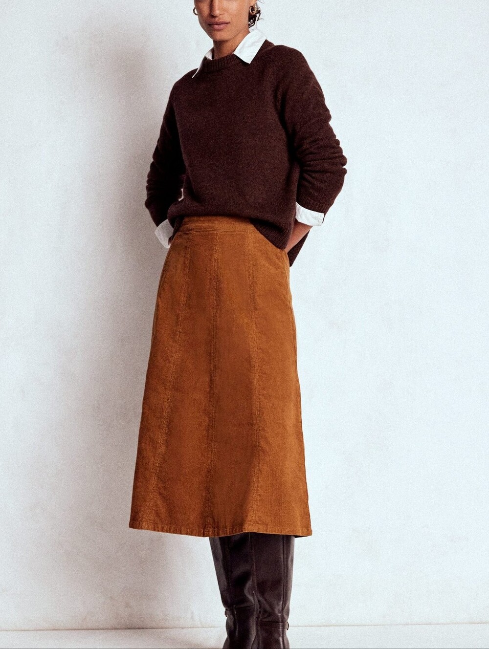 Boden Joy Cord Midi Skirt Ginger 12 A-Line Corduroy Pockets Modest